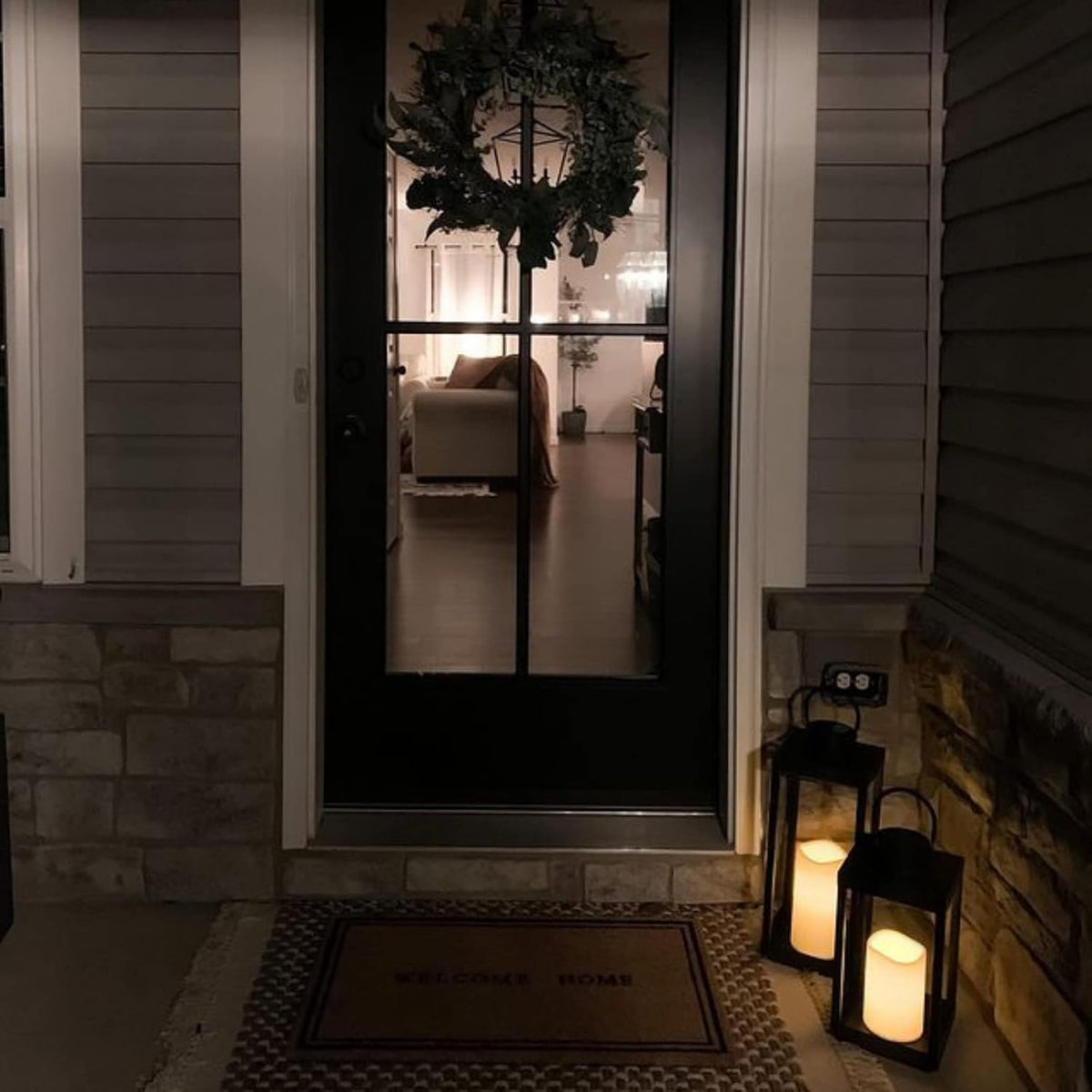 Large Outdoor Lantern with Solar Candle, 18 Inch Tall, Matte Black Metal Frame, Waterproof Flameless Pillar Candle O860205