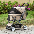 Foldable Pet Stroller with Reversible Handle Basket Storage Bag 3-Stage Canopy Zippered Mesh E93084