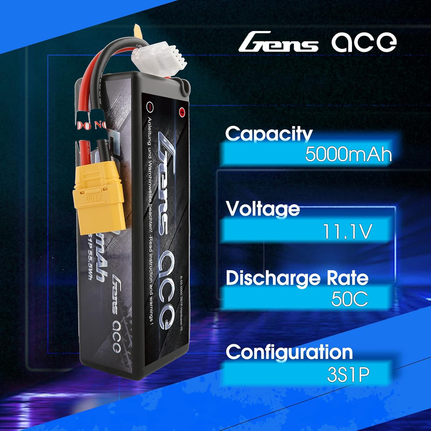 11.1V 5000mAh 3S 50C HardCase LiPo Battery with Deans Plug C932