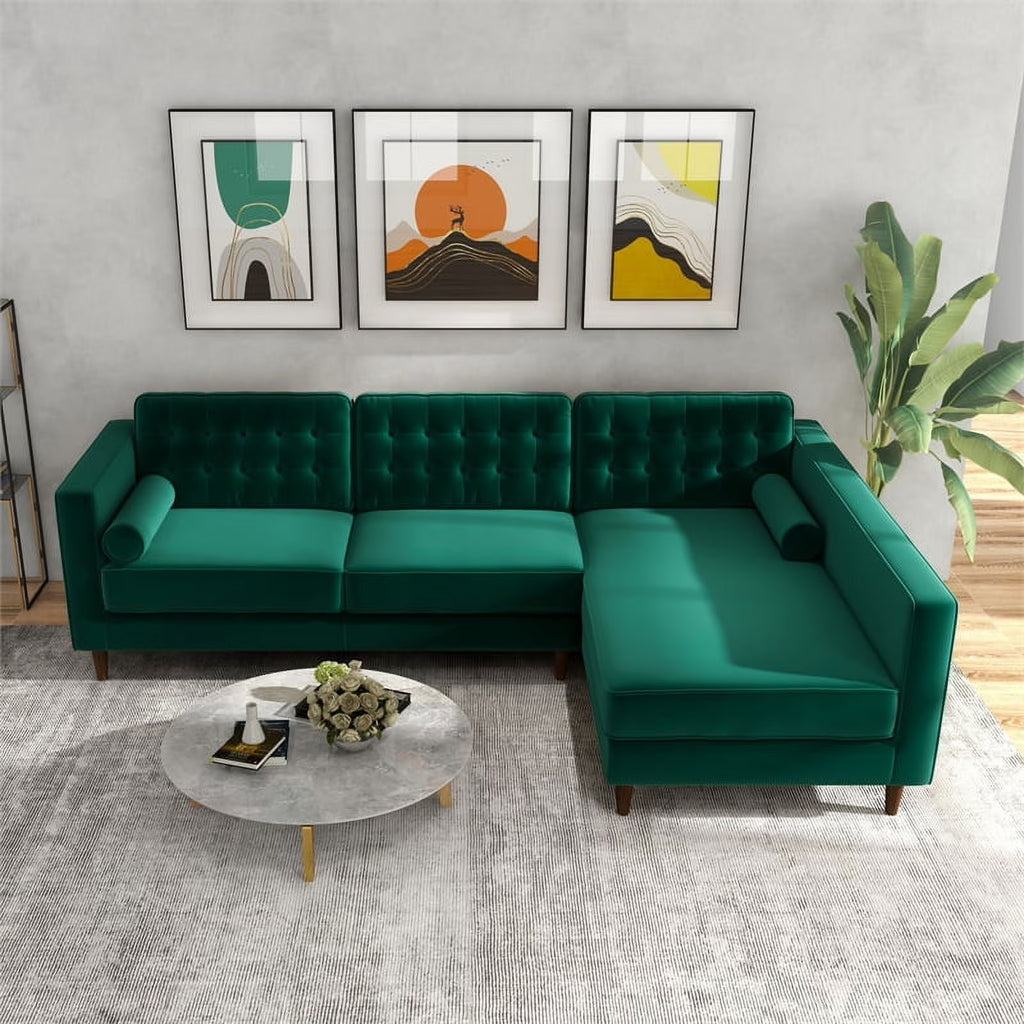Blue Velvet L-Shaped Right-Facing Sectional E932