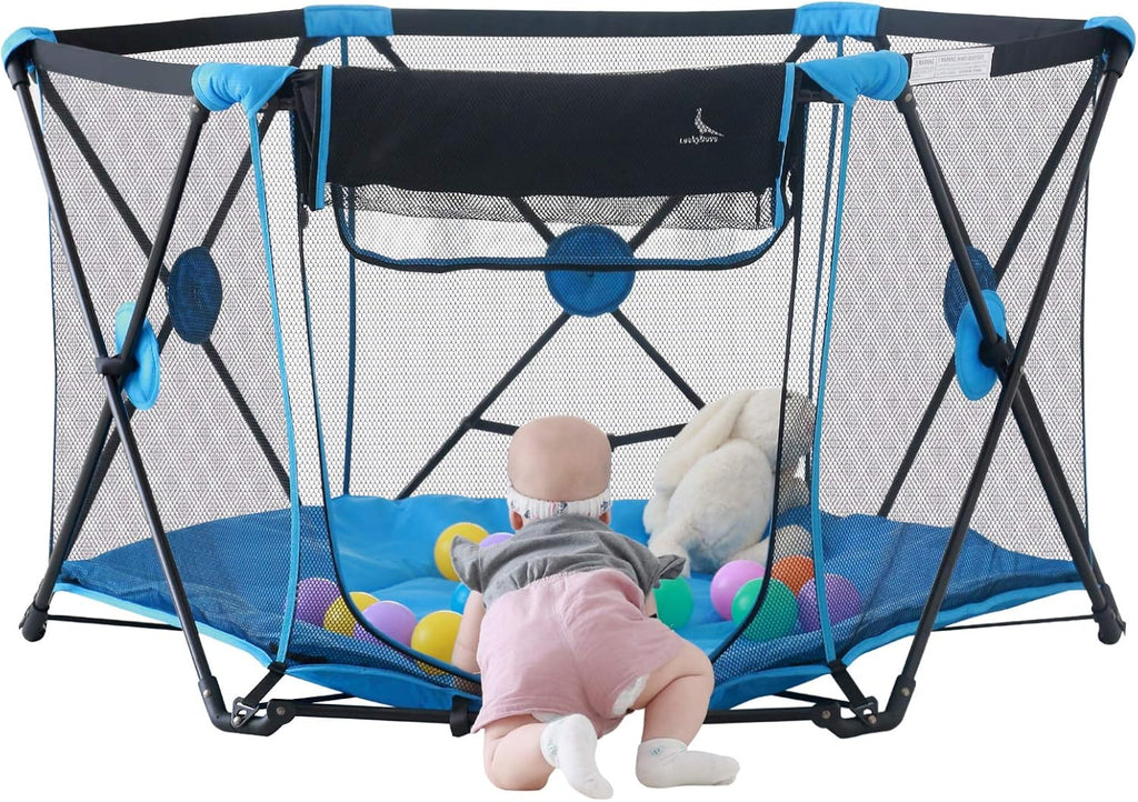 Portable Playpen with Padded Floor and Carrying Bag, Blue U82053