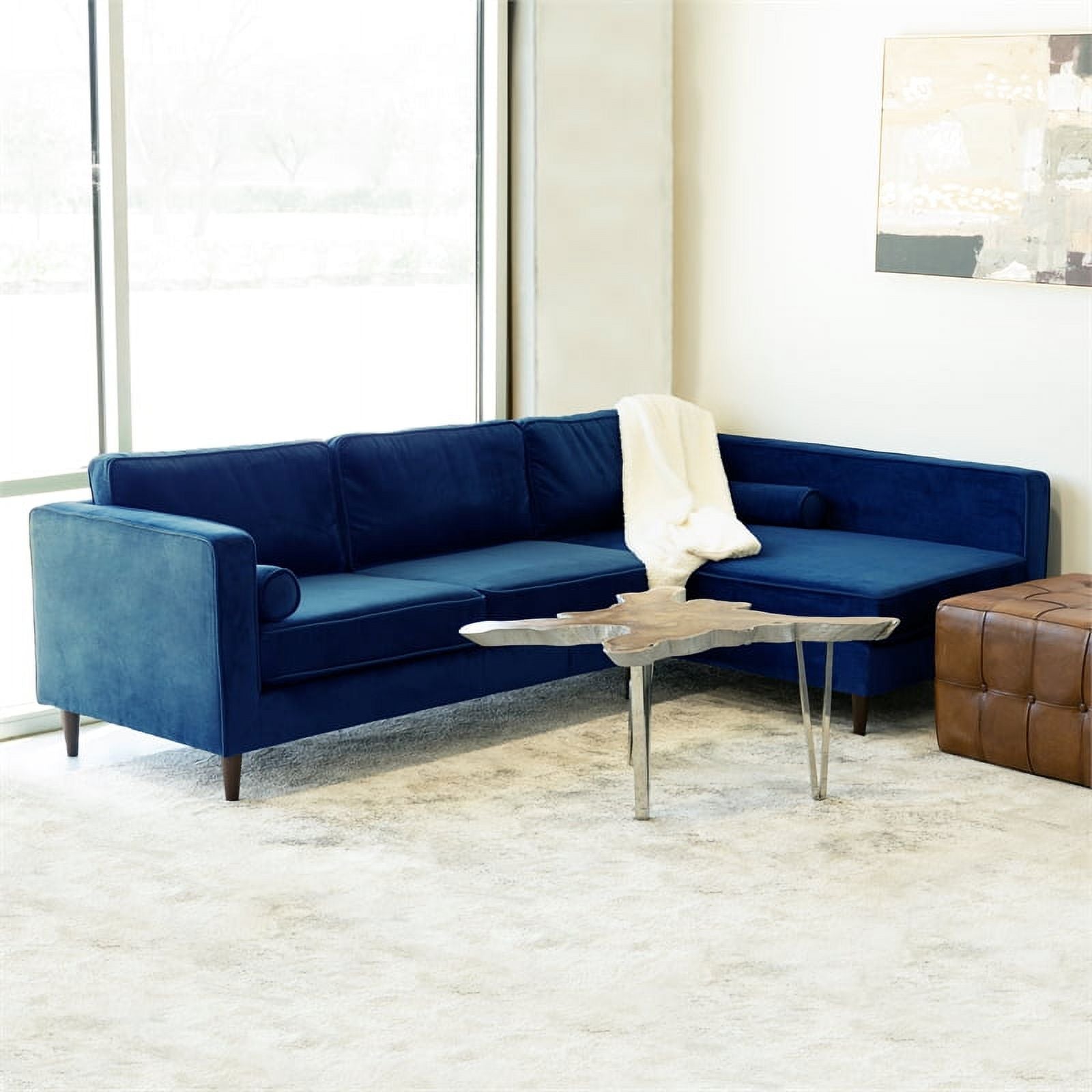 Blue Velvet L-Shaped Right-Facing Sectional E932