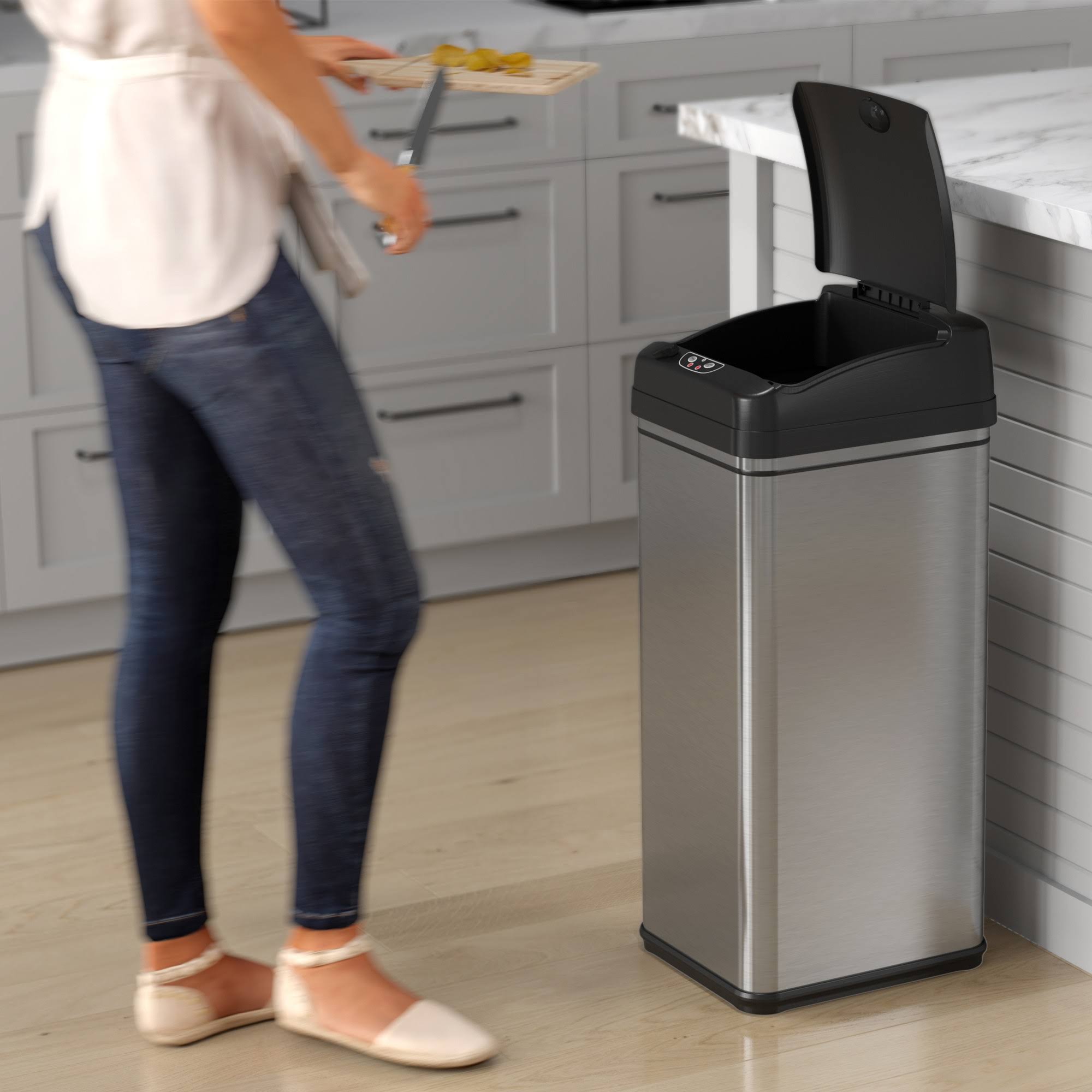 13 Gallon and 2.5 Gallon Stainless Steel Sensor Trash Cans Set of 2 E678721