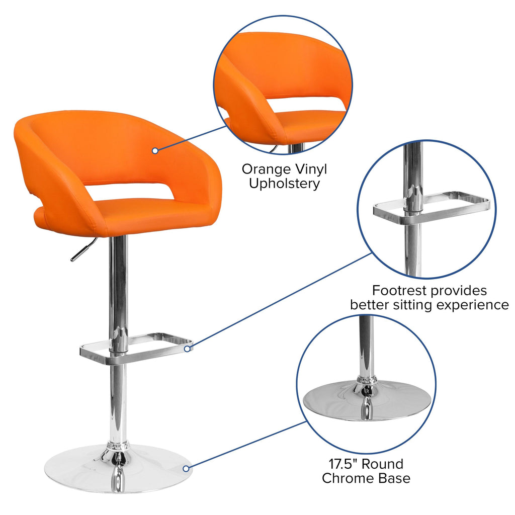 Chrome Base Adjustable Height Bar Stool (Grey Fabric) I5407