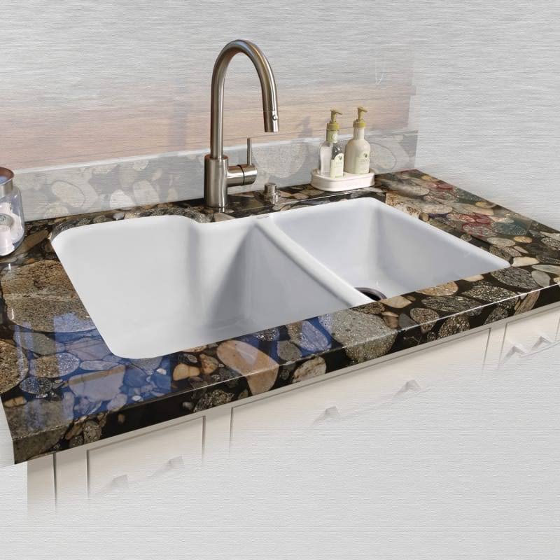 White Double Basin Undermount Cast Iron Kitchen Sink U171