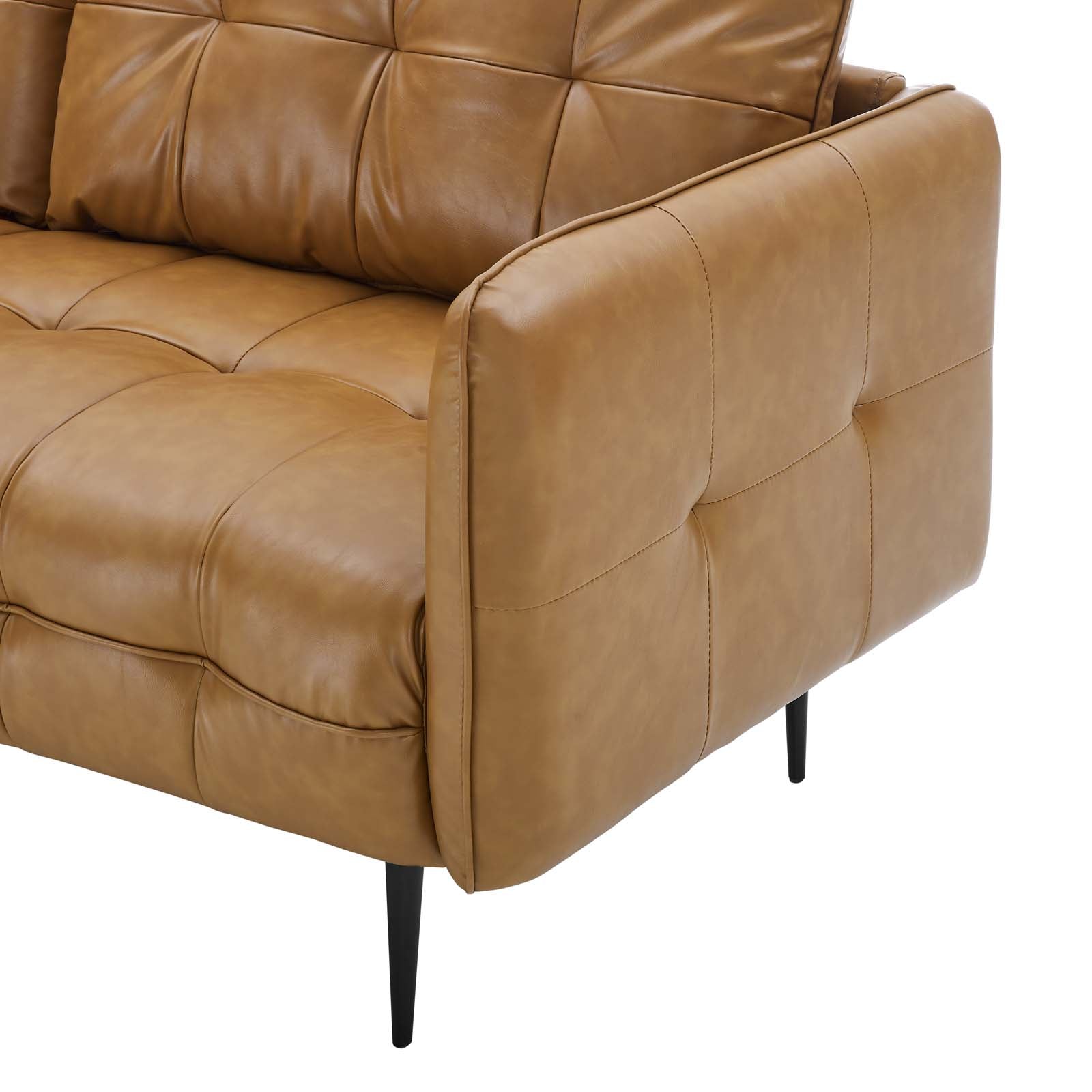 Tan Faux Leather Tufted Sofa J48748