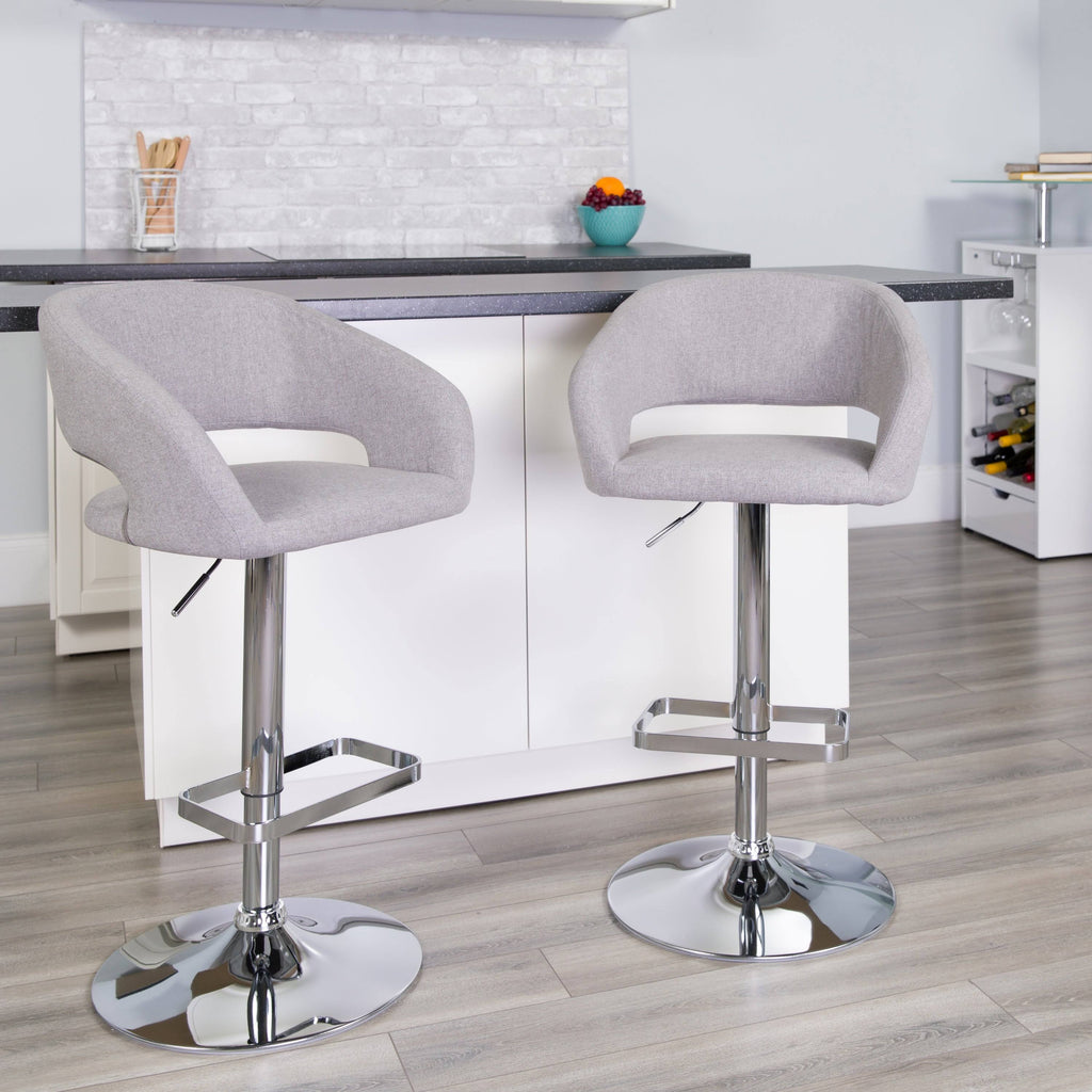 Chrome Base Adjustable Height Bar Stool (Grey Fabric) I5407