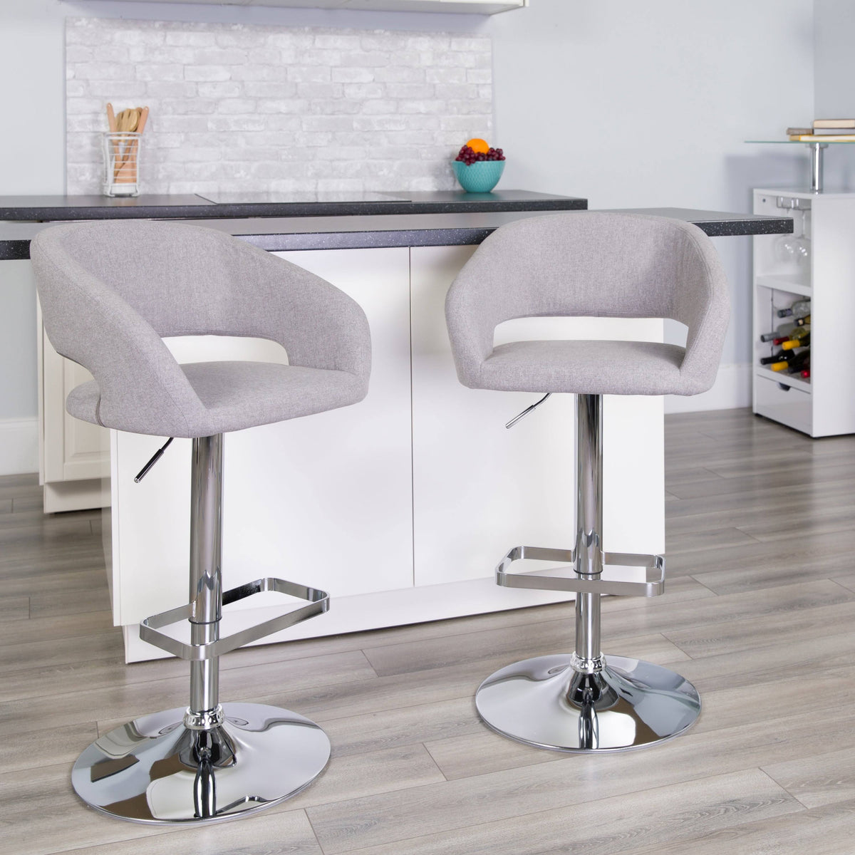 Chrome Base Adjustable Height Bar Stool (Grey Fabric) I5407