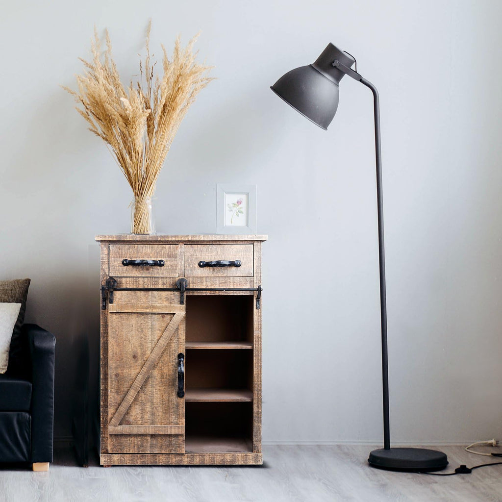Rustic Barn Door Wood End Table Console Cabinet B99962