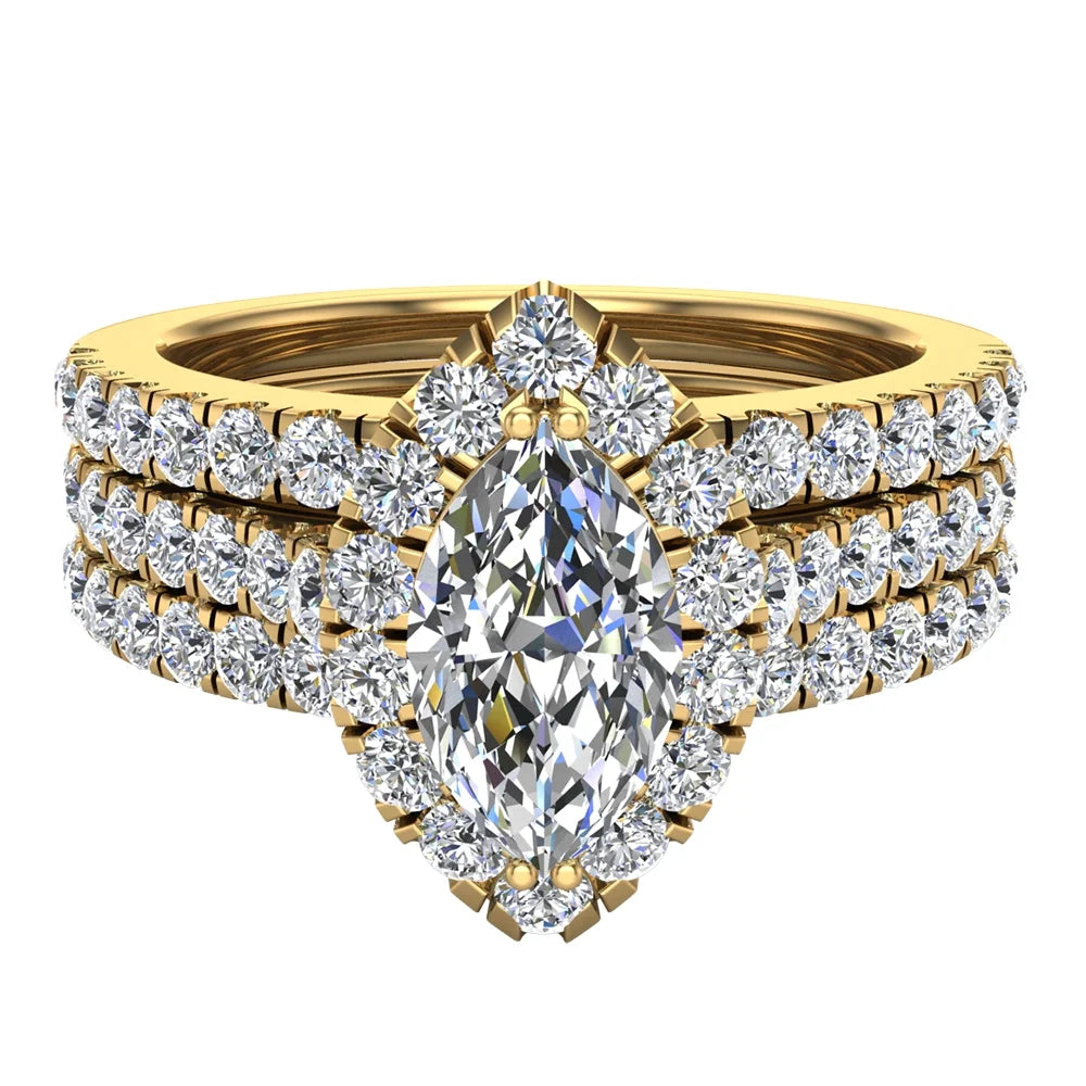 1.55 CT 14K Gold Diamond Halo Wedding Ring Set T503