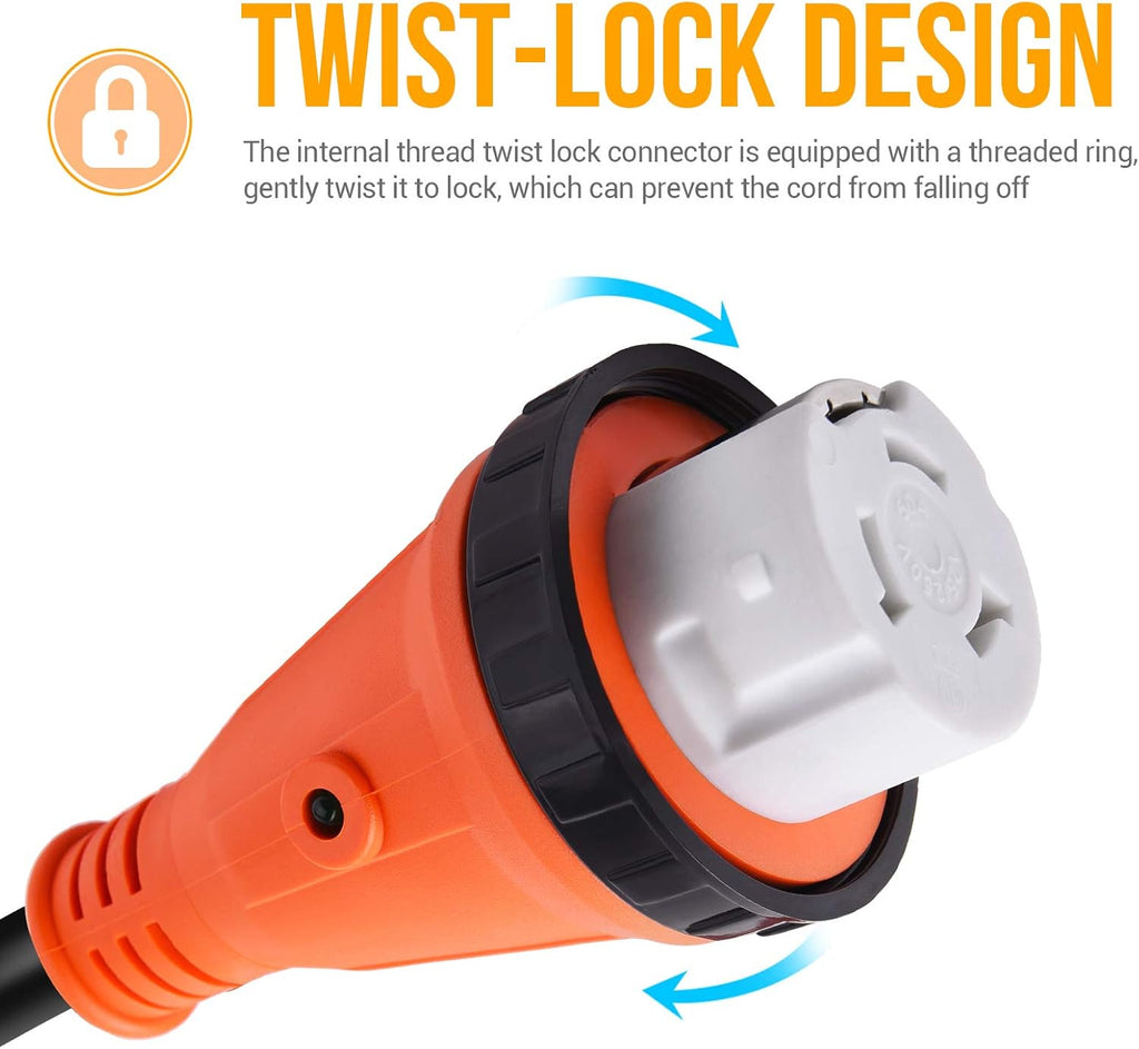 15A Male to 50A Female RV Power Cord Plug Adapter 12 Inch Heavy Duty Electrical Power Adapter with Locking Connector N980