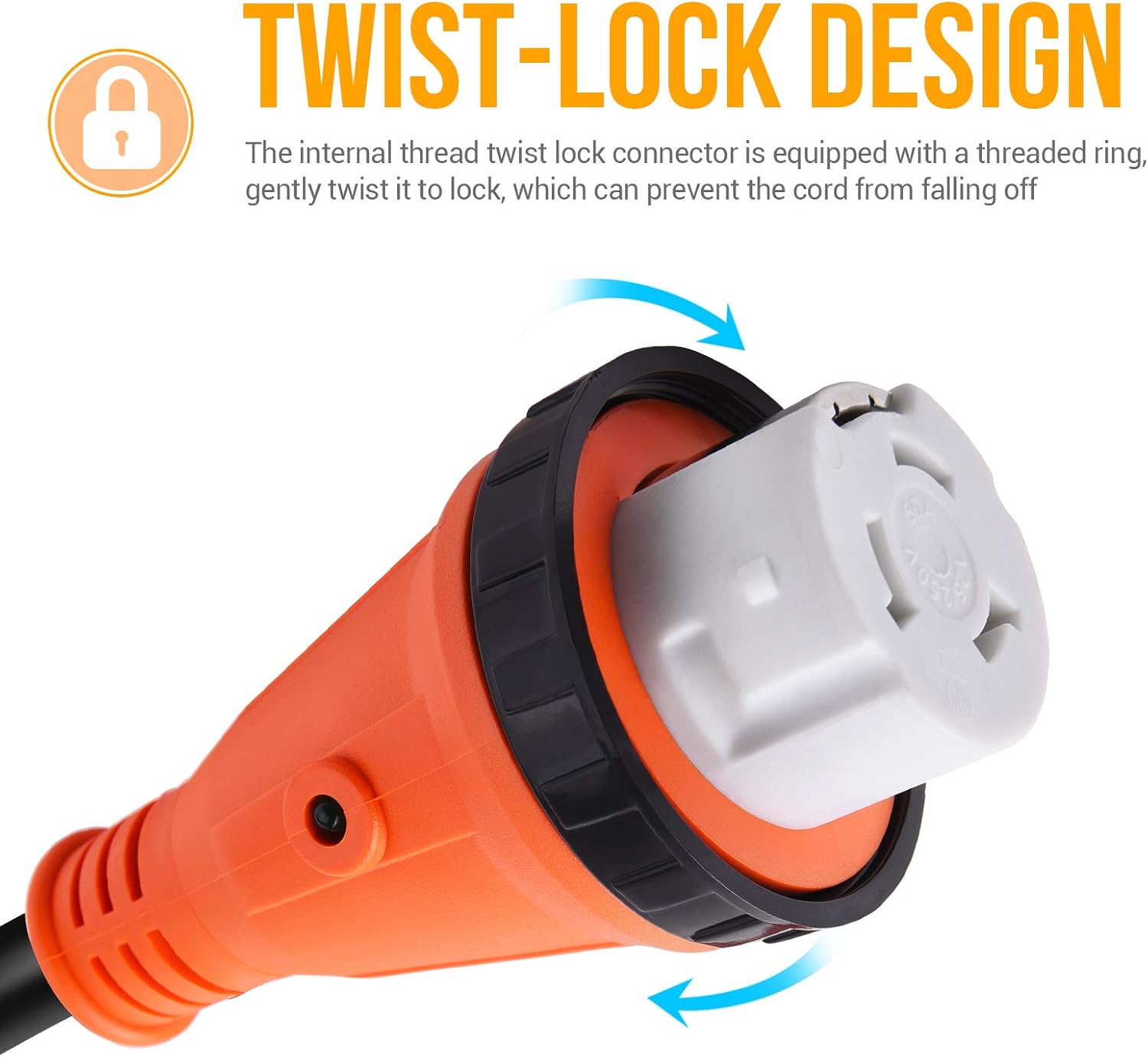 15A Male to 50A Female RV Power Cord Plug Adapter 12 Inch Heavy Duty Electrical Power Adapter with Locking Connector N980