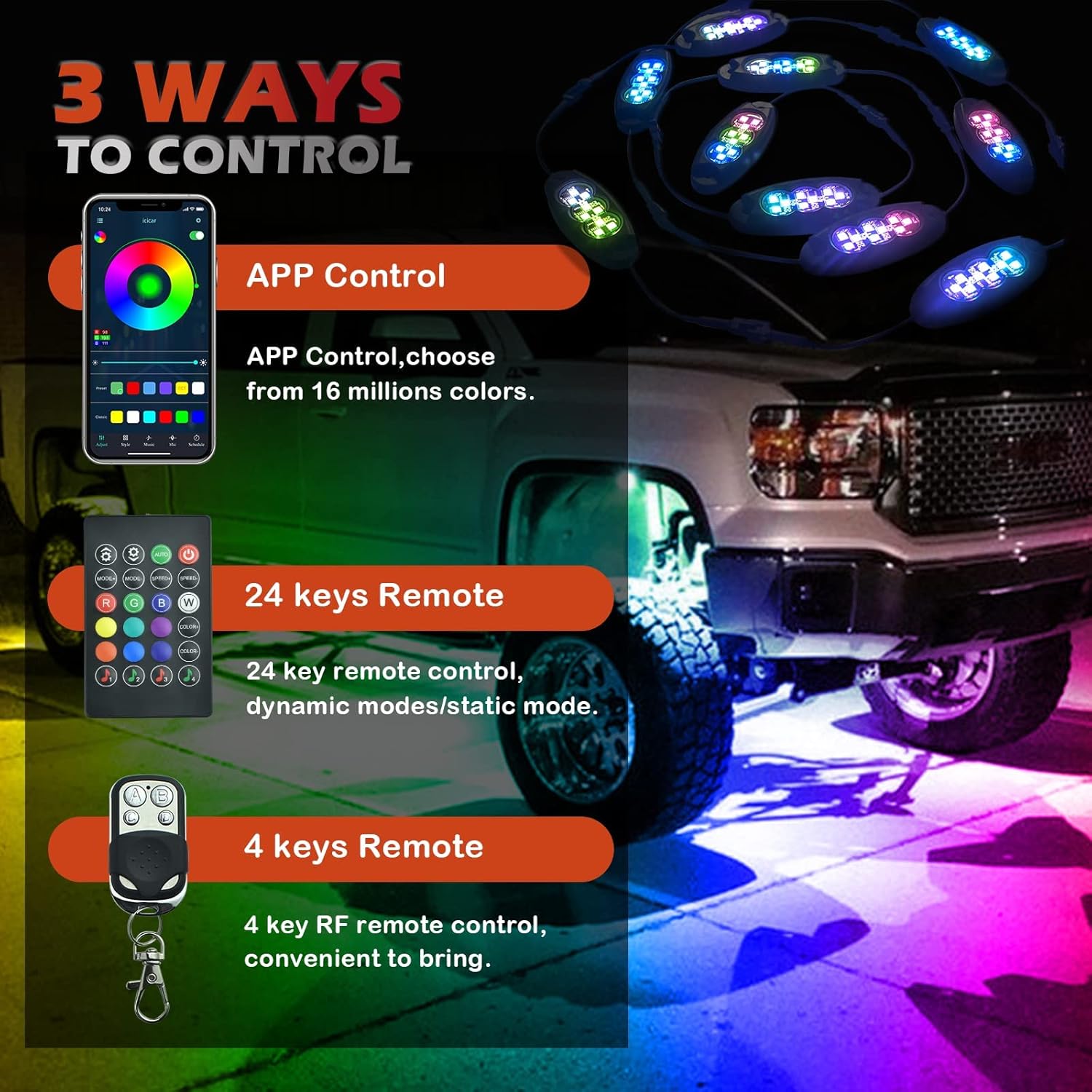 10 Pods RGB Rock Lights for Trucks SUV ATV UTV Off Road, Waterproof IP68 G5252