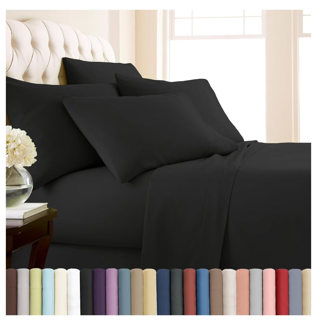Black 6-Piece King Microfiber Bed Sheets Set with 21" Deep Fitted Sheet H32509