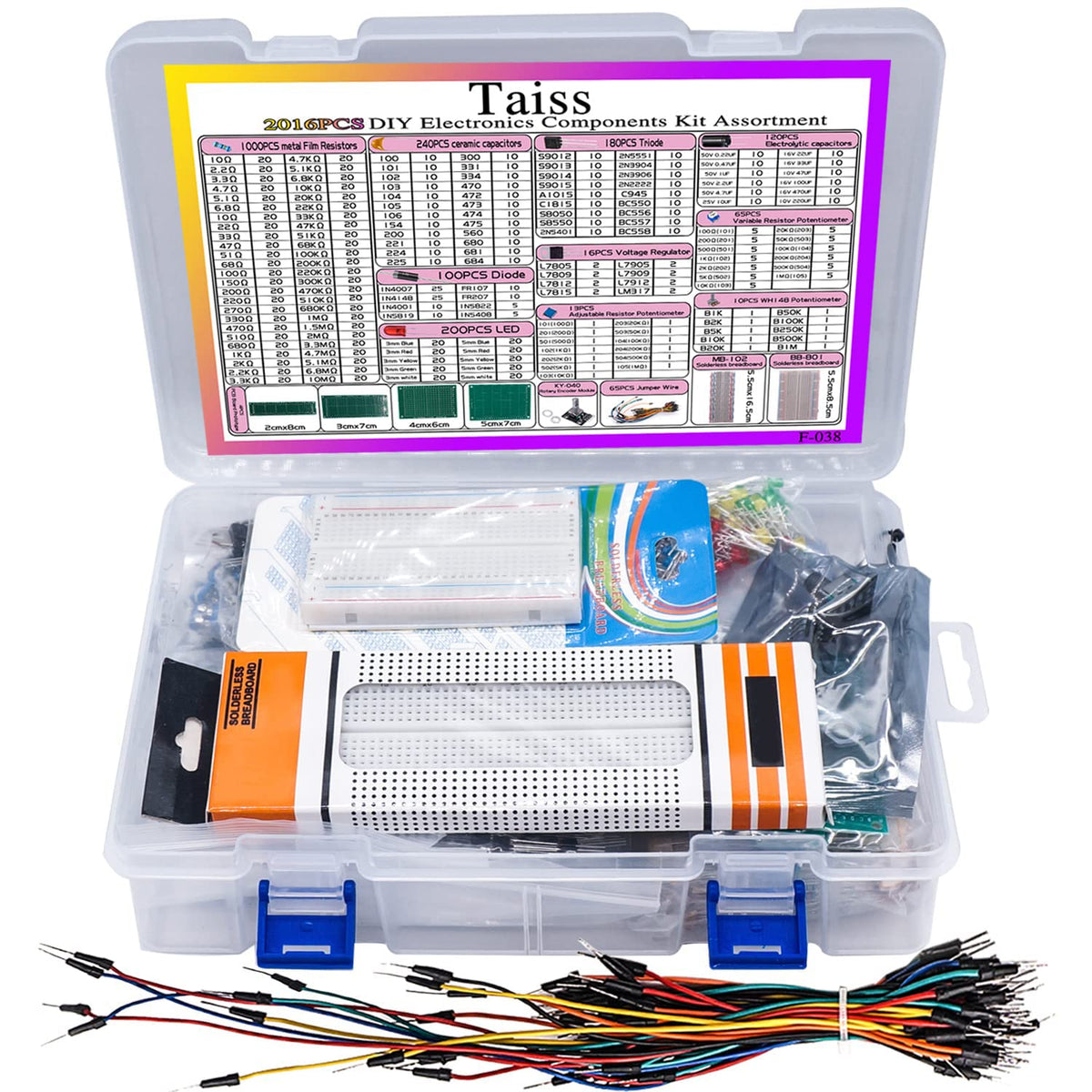 2016PCS Electronics Components Kit Assortment with PCB Board Prototype and Solderless Breadboard J3851