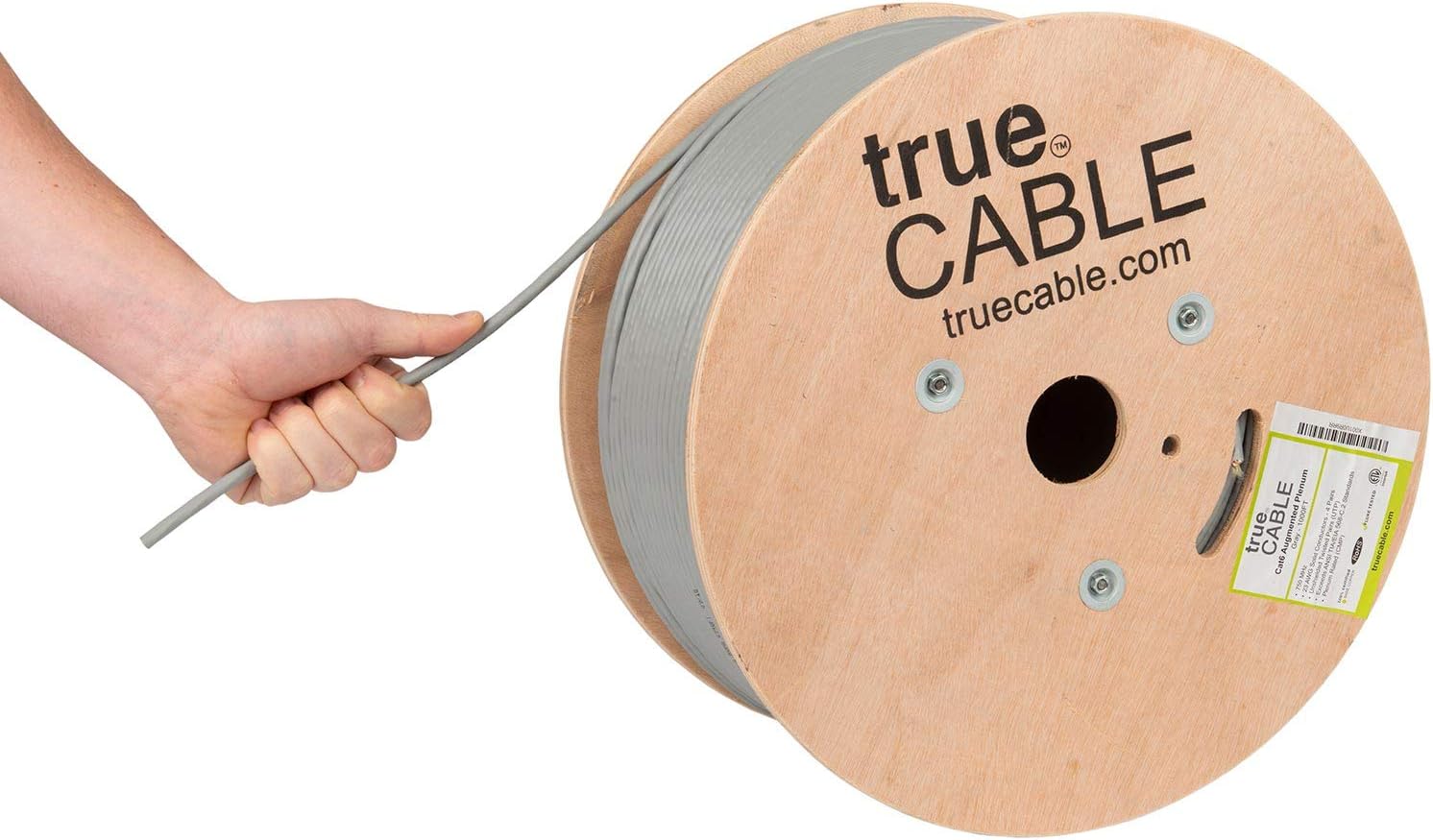 Cat6A Plenum 1000ft White 23AWG 4 Pair Solid Bare Copper 750MHz Unshielded Twisted Pair Bulk Ethernet Cable P82945