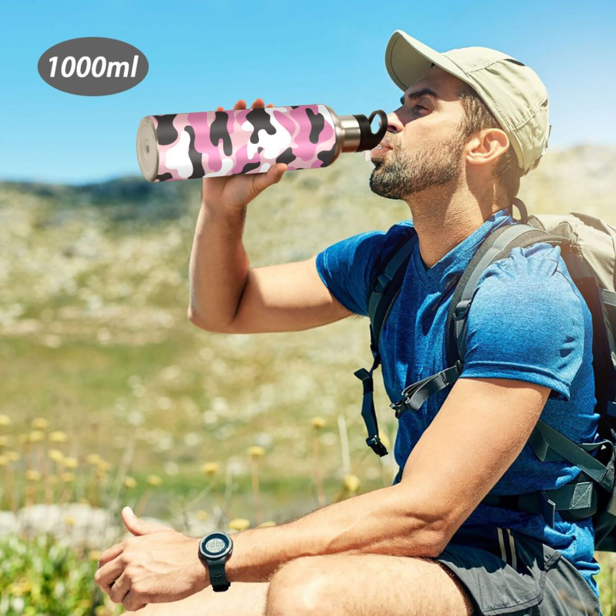 Camouflage Pink Insulated Stainless Steel Water Bottle with Straw Lid, 20 oz P87880