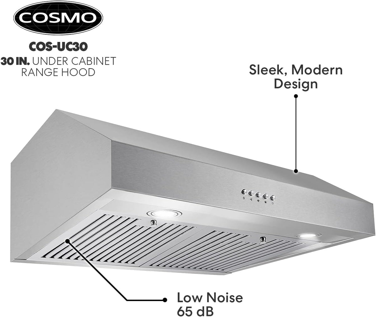 30 in. Under Cabinet Range Hood Ductless Convertible Duct with 3-Speed Fan and LED Lights in Stainless Steel G286466