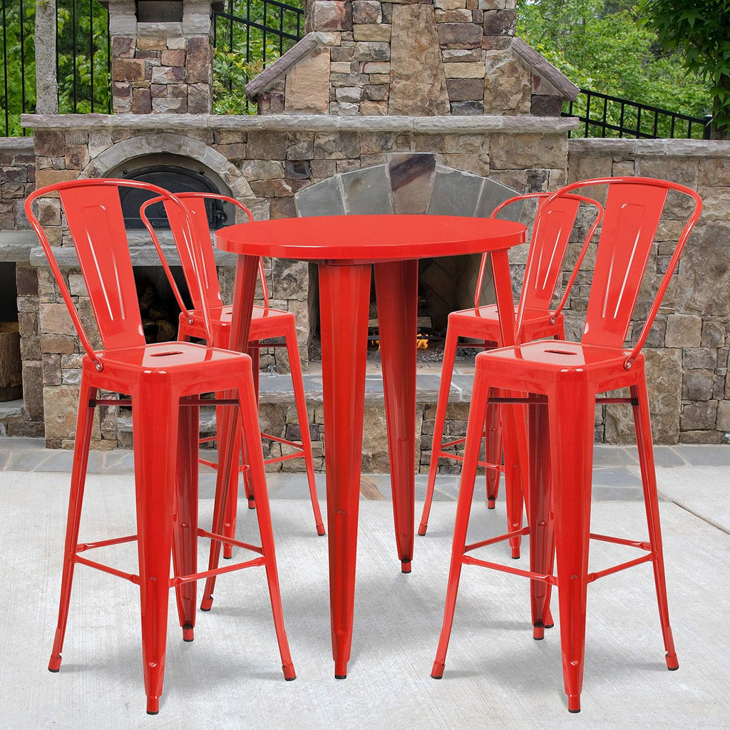 Silver Metal Bar Table Set with 4 Stools K23461