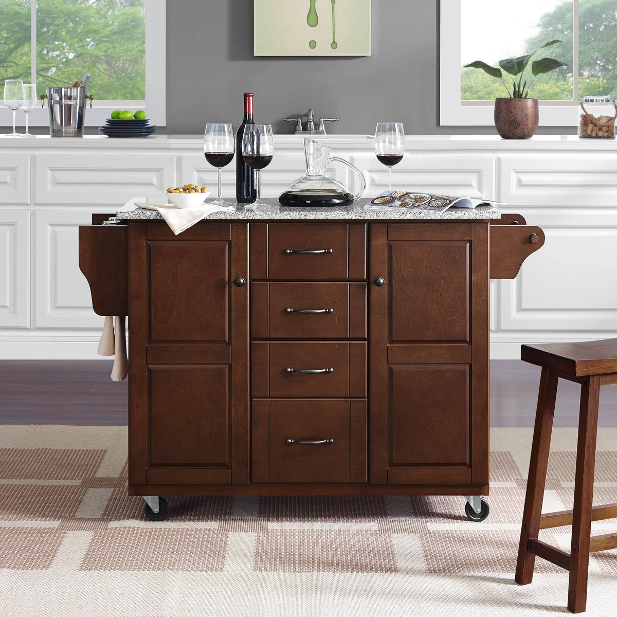 Solid Granite Top Kitchen Cart P77084