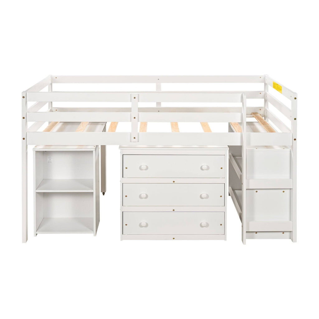 Twin Loft Bed with Cabinet and Rolling F3880