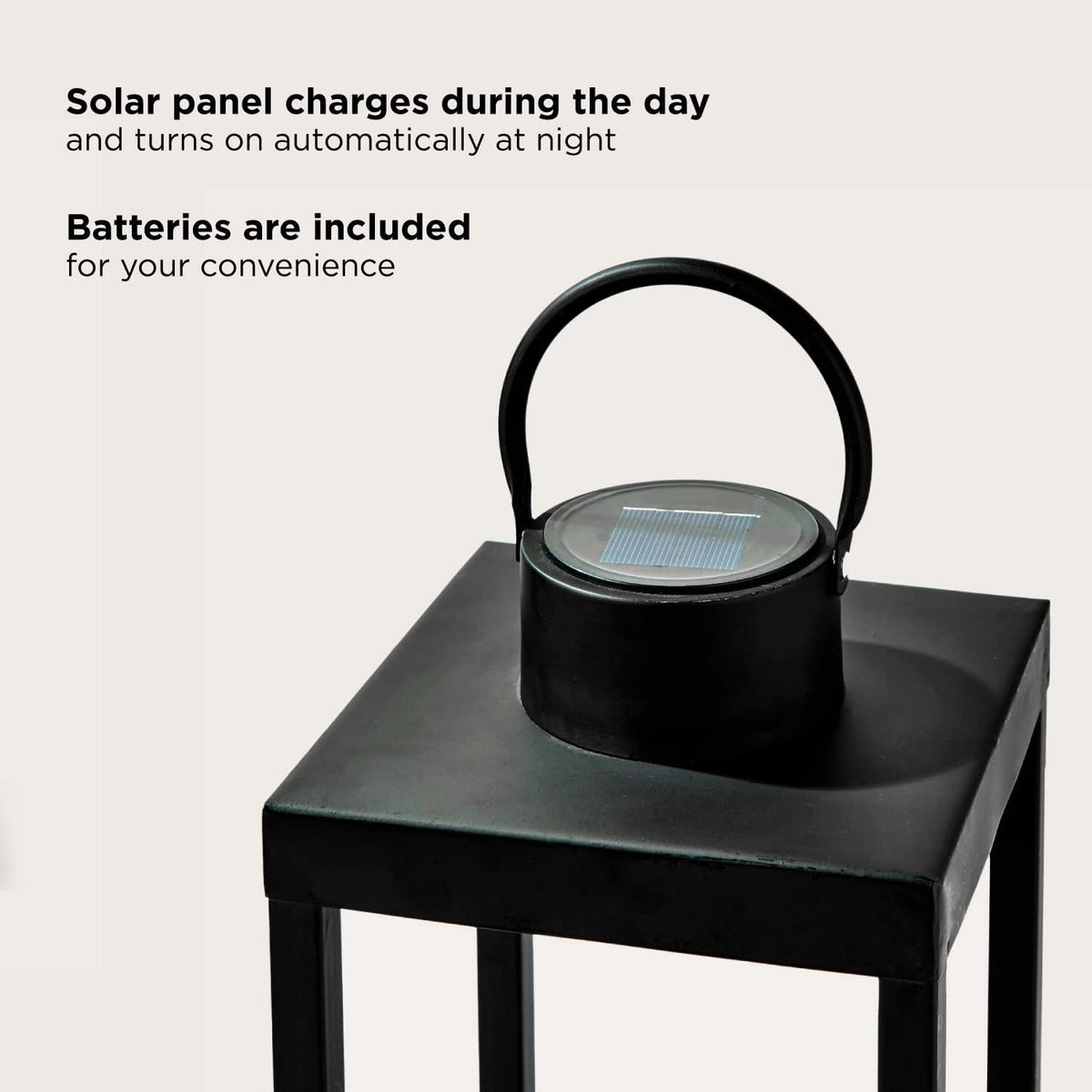 Large Outdoor Lantern with Solar Candle, 18 Inch Tall, Matte Black Metal Frame, Waterproof Flameless Pillar Candle O860205