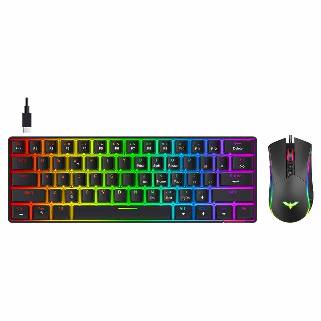 60% Compact Wired Type-C 61 Keys Mechanical Keyboard RGB Programmable 4800 dpi Mouse Combo L58434