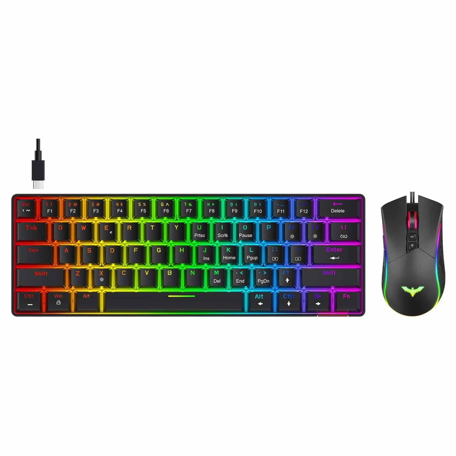 60% Compact Wired Type-C 61 Keys Mechanical Keyboard RGB Programmable 4800 dpi Mouse Combo L58434