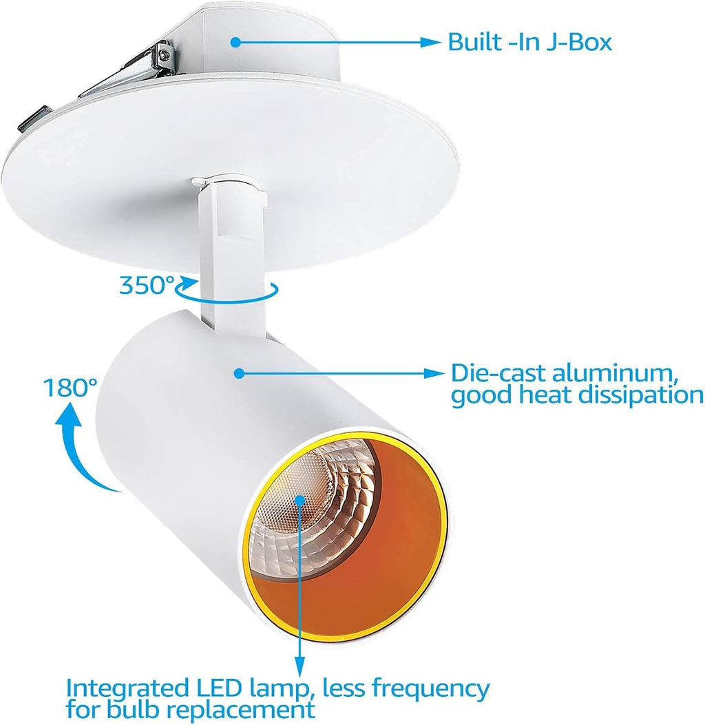 LED Ceiling Spotlight, CRI90+ 950lm Adjustable Dimmable Recessed Spotlights 3/4 Inch, Aluminum 12W, 3000K Warm White, Pack of 2 A55361