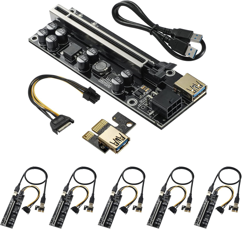 PCIE Riser 10 Solid Capacitors 60cm USB 3.0 Extension Cable 6 Pack Z7597
