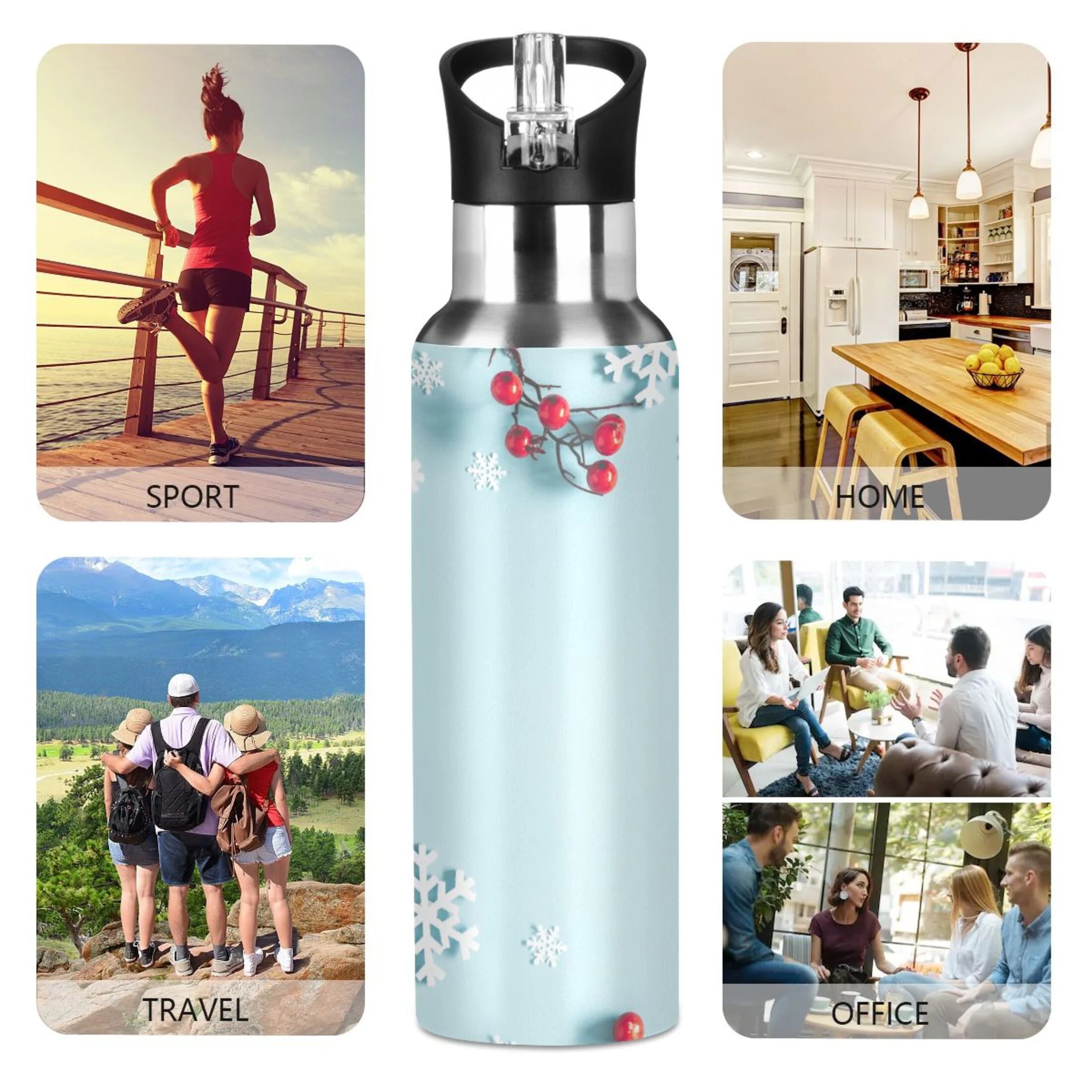 Stainless Steel Insulated Thermos Vacuum Flask Water Bottle with Straw Lid W8276