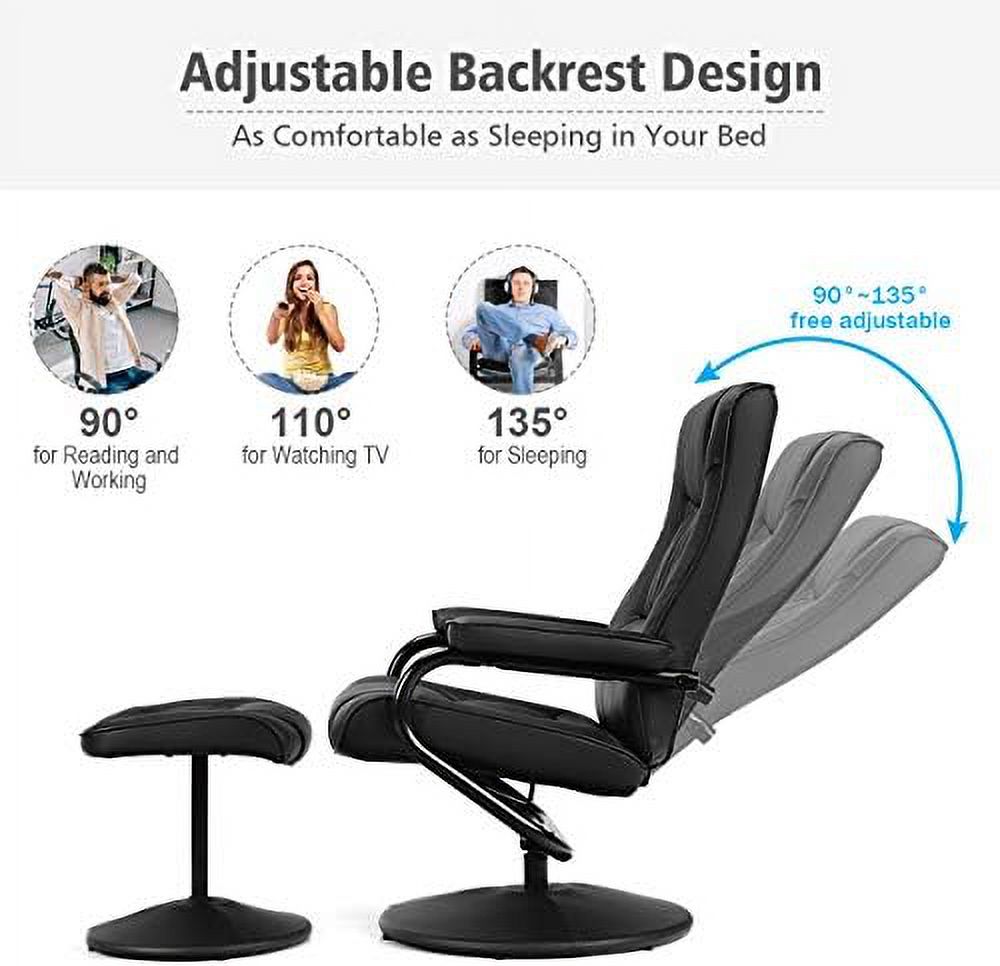 Black PU Leather Swivel Recliner Chair with Footrest Ottoman Set Z4855