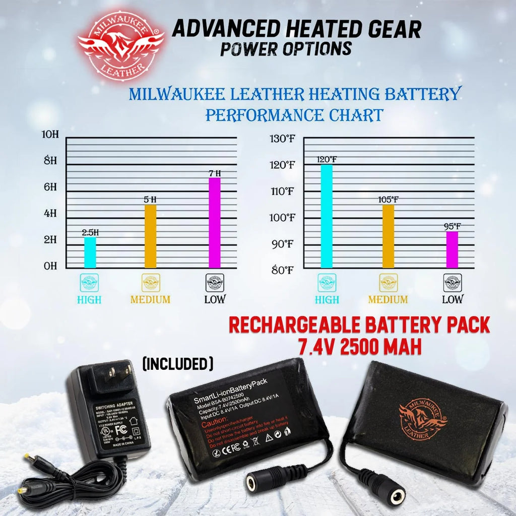 Black Leather Heated Winter Gloves with Battery X-Large S192