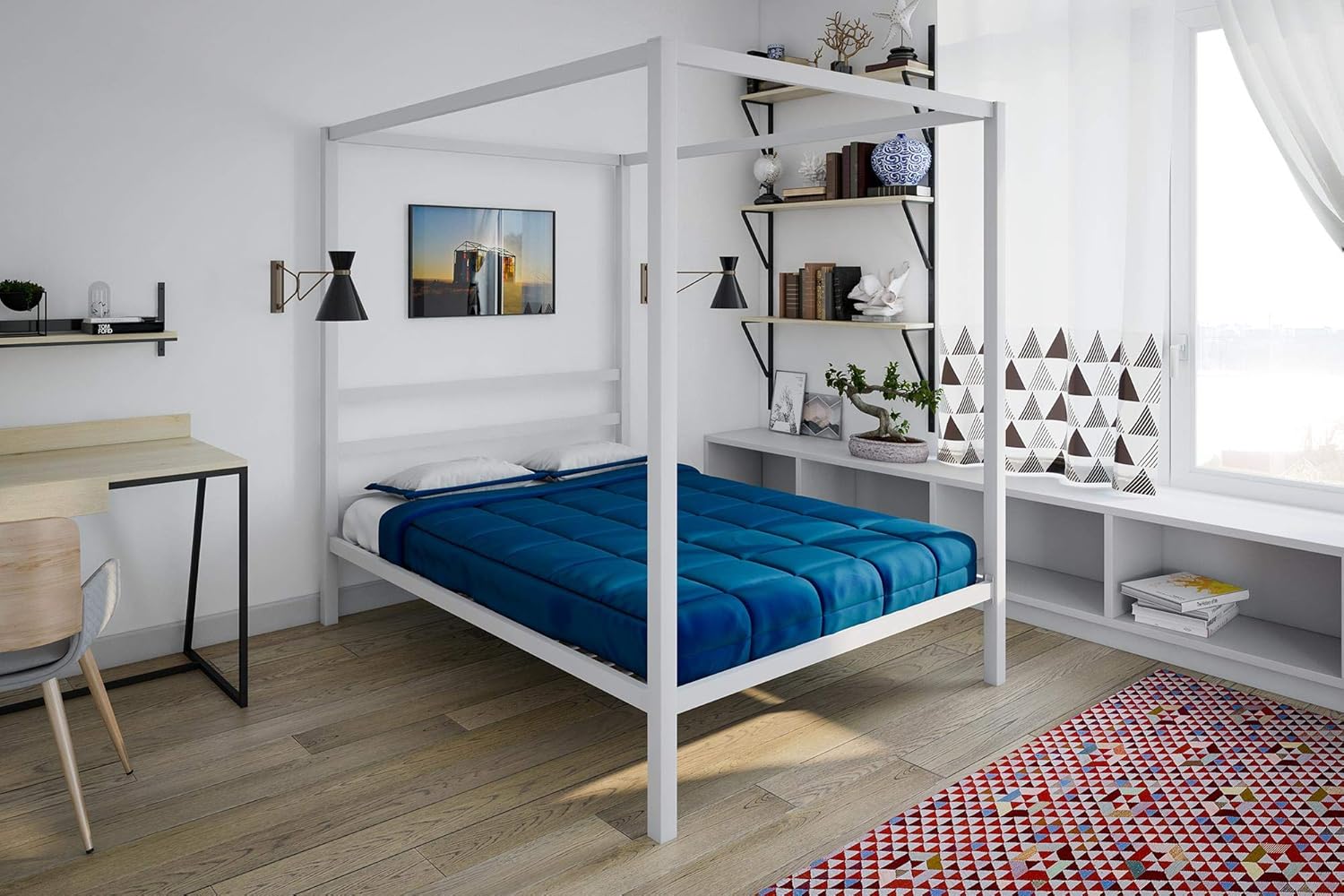 White Full Metal Canopy Bed Q934
