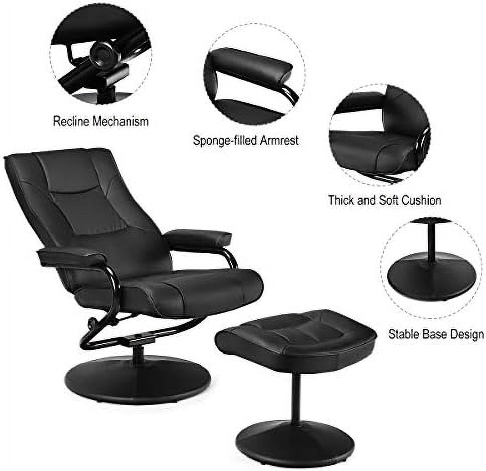 Black PU Leather Swivel Recliner Chair with Footrest Ottoman Set Z4855