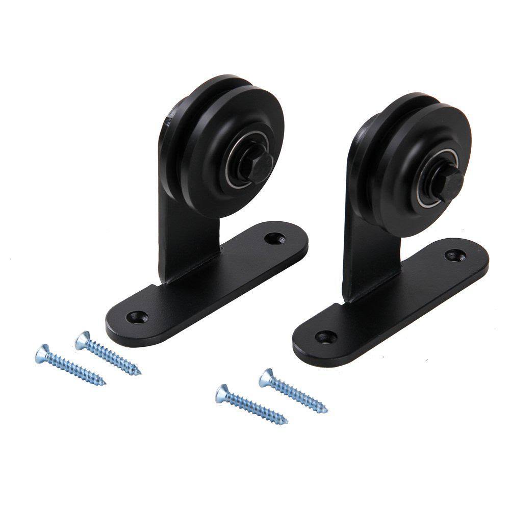 10 ft. Top Mount Sliding Barn Door Hardware Track Kit with Frosted Black Floor Guide B720810