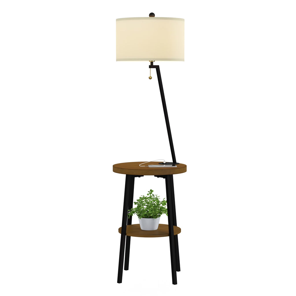 58-inch Floor Lamp with Table and USB Charging Port with Drum Shade K521961