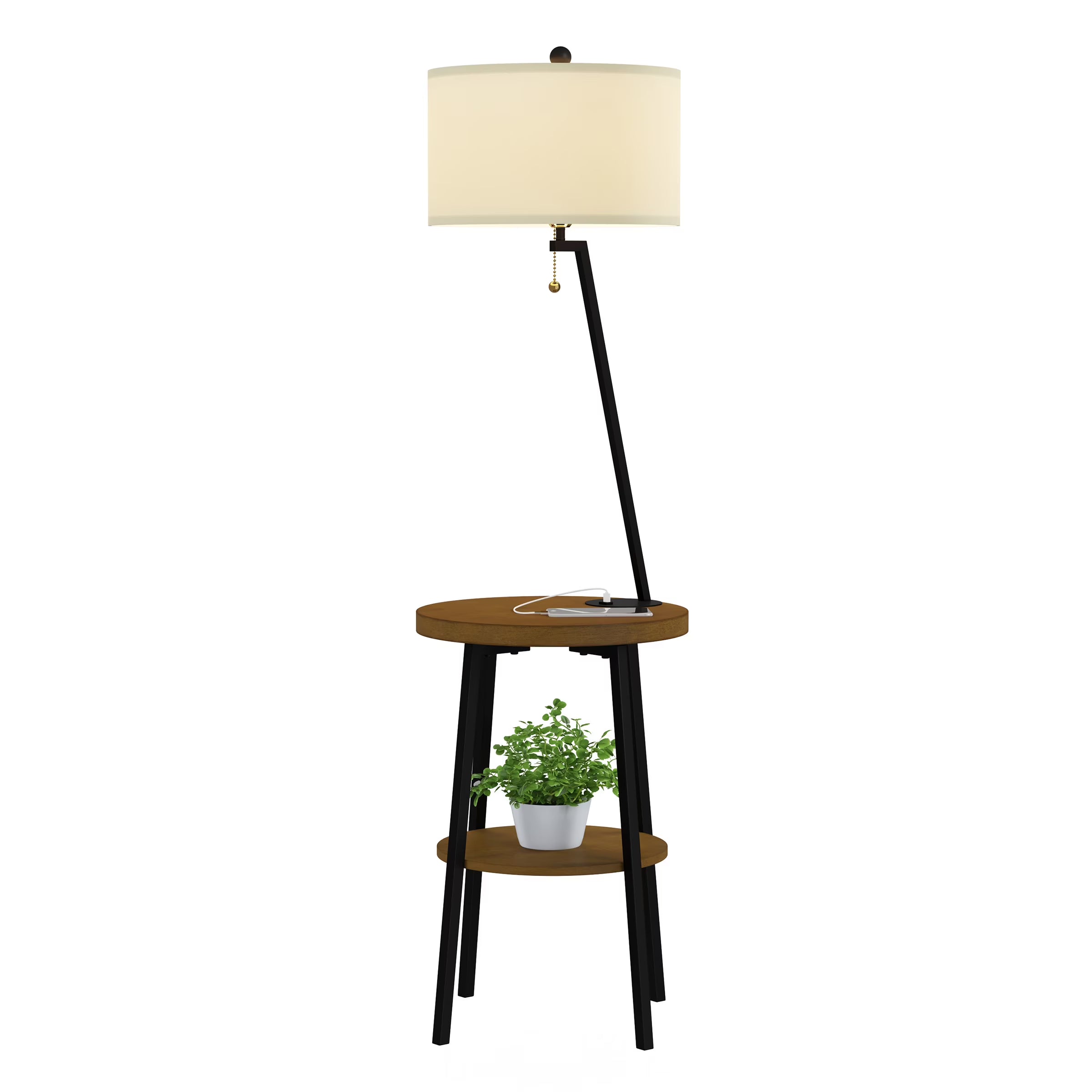 58-inch Floor Lamp with Table and USB Charging Port with Drum Shade K521961