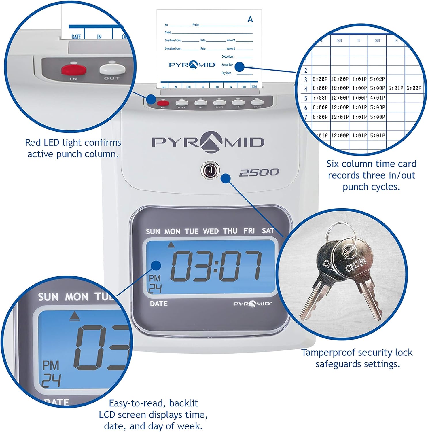 Time Clock Bundle with 100 Time Cards, Two Ink Ribbon Cartridges, 10 Slot Time Card Rack and Two Security Keys Y5545