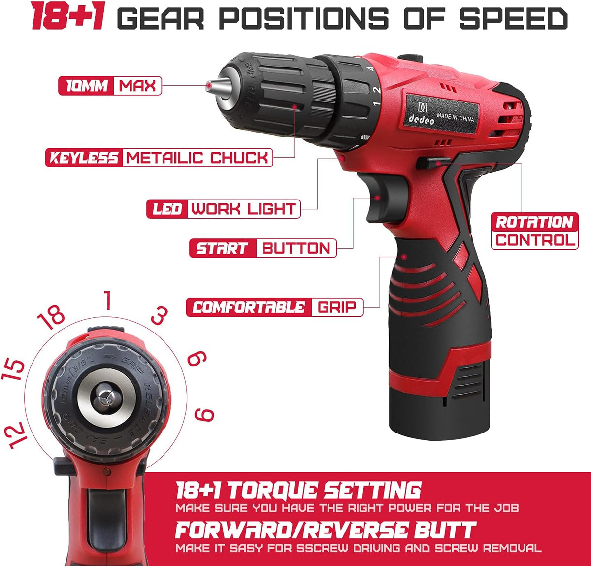16.8V Cordless Hammer Drill Tool Kit with 2PCS Battery and Charger Q13898