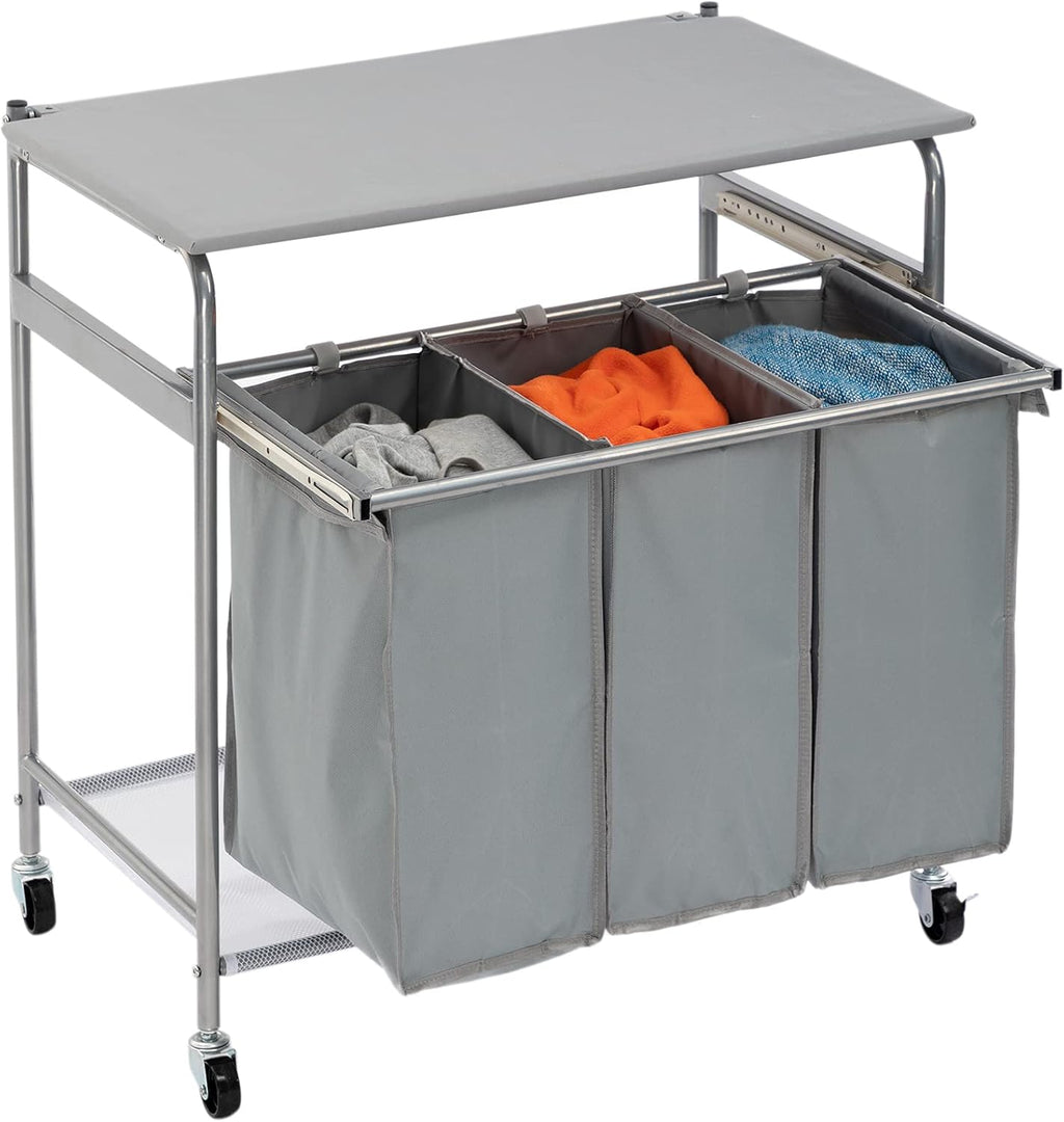 Laundry Sorter Cart with 3-Bag Ironing Board Heavy-Duty 4 Wheels Black F5665