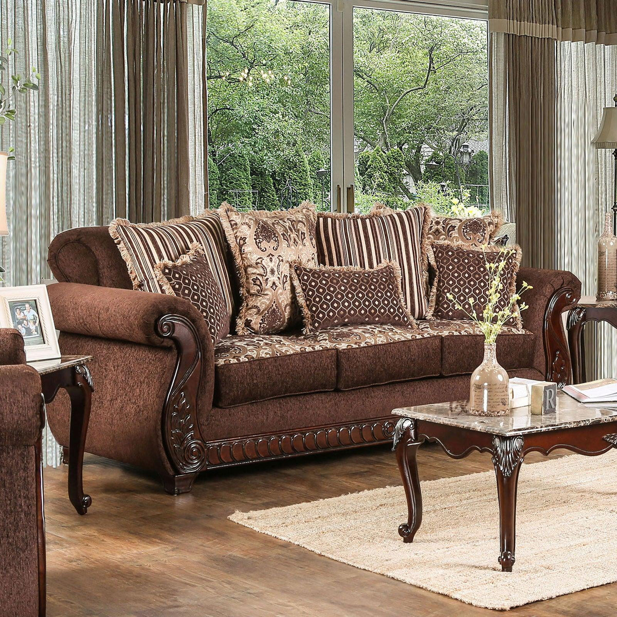 Brown & Gold Fabric Living Room Set 3pcs Z270926