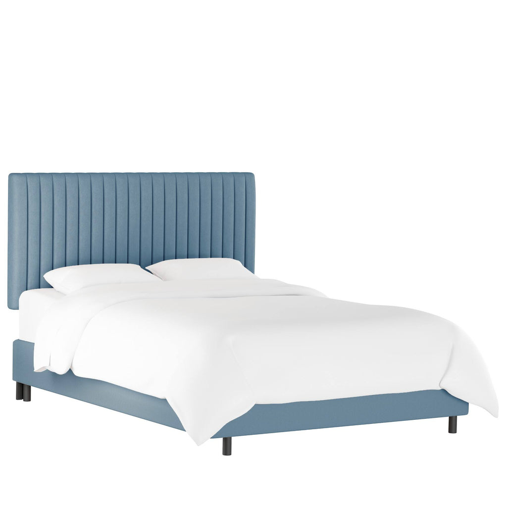 Queen Channel Bed Light Blue Velvet Q13332