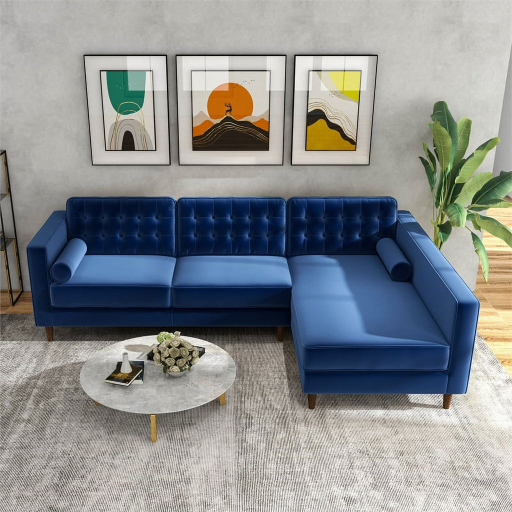 Blue Velvet L-Shaped Right-Facing Sectional E932