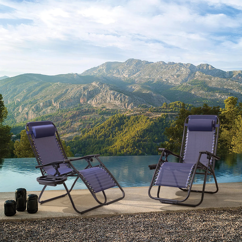 Blue Zero Gravity Reclining Lounge Chair Set of 2 C7327