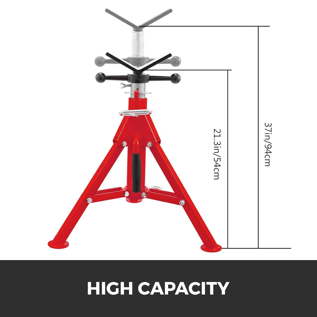 V Head Pipe Stand, Adjustable Height 20-37, 2500 lb. Load Capacity, Carbon Steel Y398
