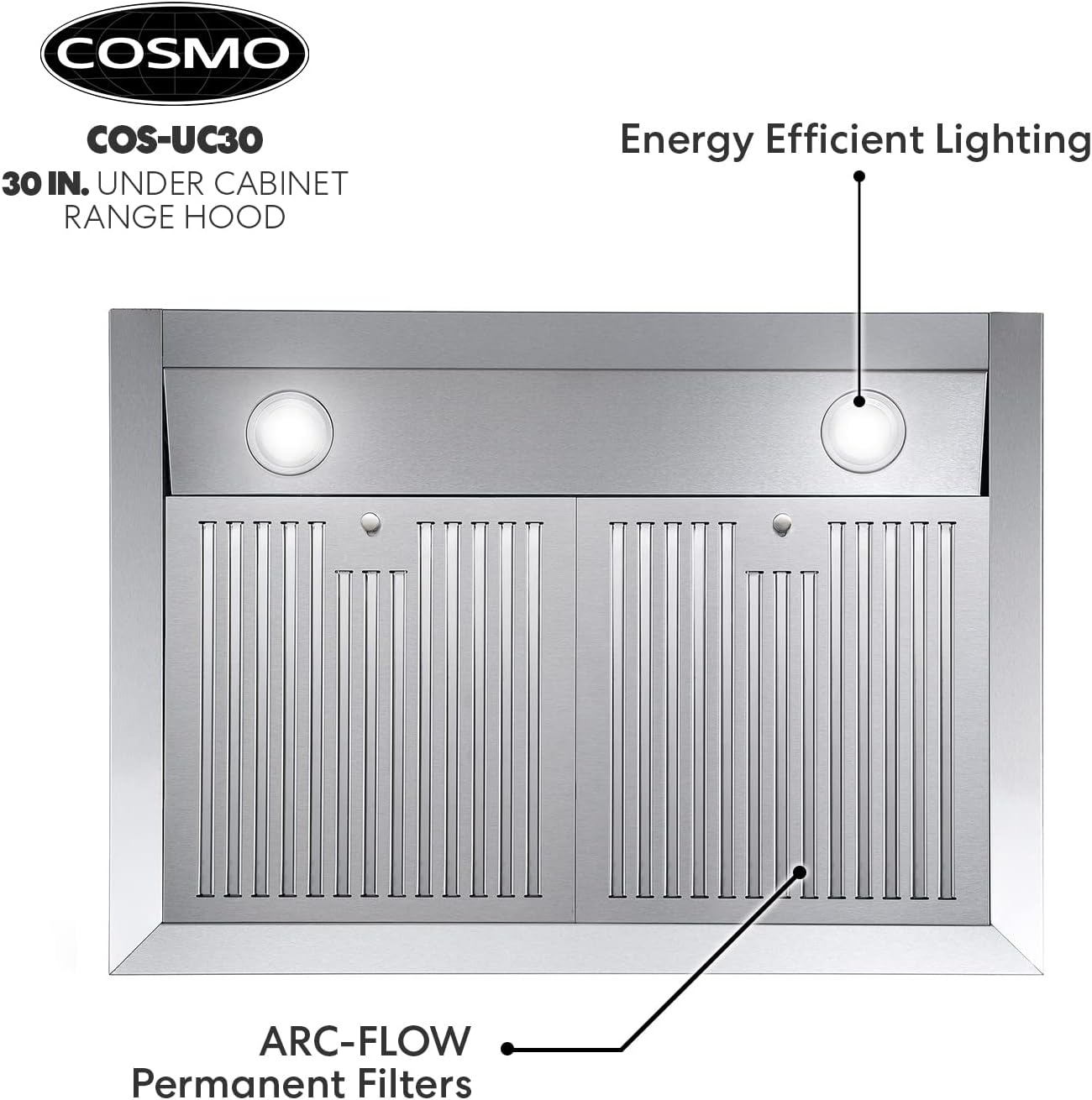 30 in. Under Cabinet Range Hood Ductless Convertible Duct with 3-Speed Fan and LED Lights in Stainless Steel G286466