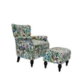 Multi-Cream Velvet Rolled Arm Chair and Ottoman Set O1834