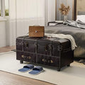 Vintage Upholstered Faux Leather Ottoman Bench L416729