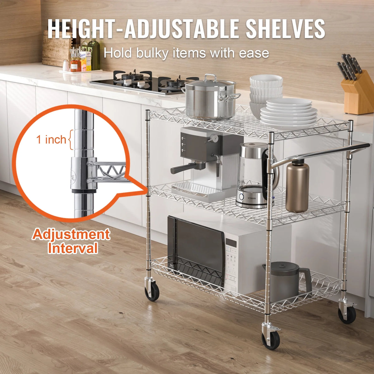 3-Tier Utility Rolling Cart on Wheels W3123